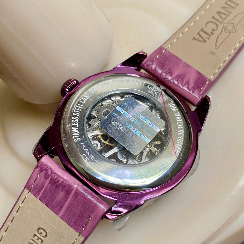 Invicta Specialty Mens Skeleton Watch‎ Analogue Mechanical Purple Leather Band - Picture 2 of 10